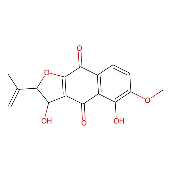 2D Structure of 3,5-Dihydroxy-6-methoxy-2-prop-1-en-2-yl-2,3-dihydrobenzo[f][1]benzofuran-4,9-dione
