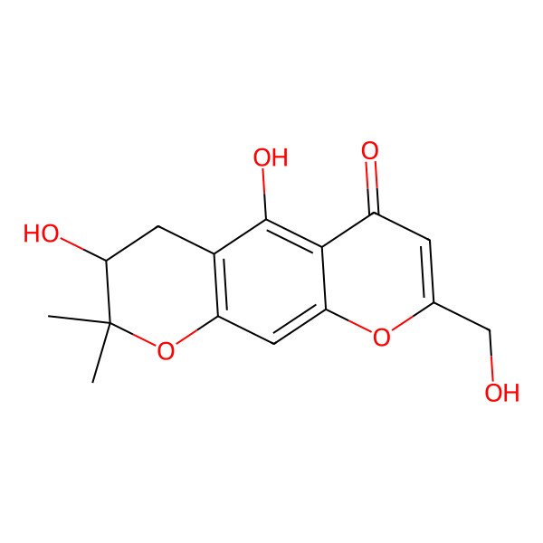 2D Structure of 3,5-Dihydroxy-8-(hydroxymethyl)-2,2-dimethyl-3,4-dihydropyrano[3,2-g]chromen-6-one