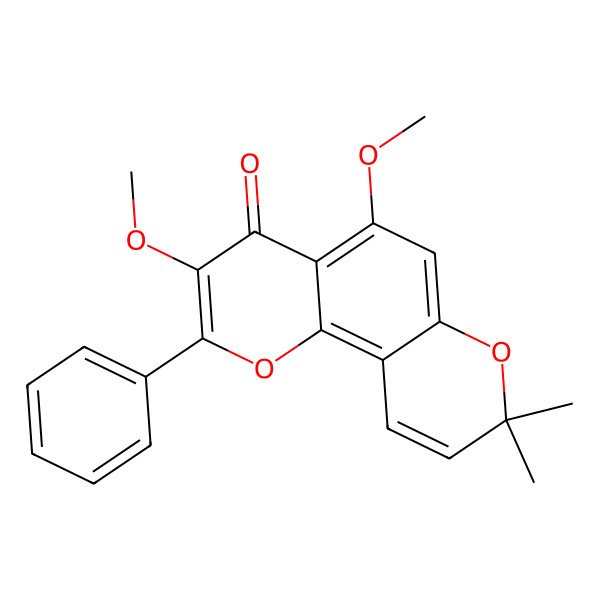 2D Structure of 3,5-Dimethoxy-8,8-dimethyl-2-phenyl-4H,8H-benzo[1,2-b:3,4-b']dipyran-4-one