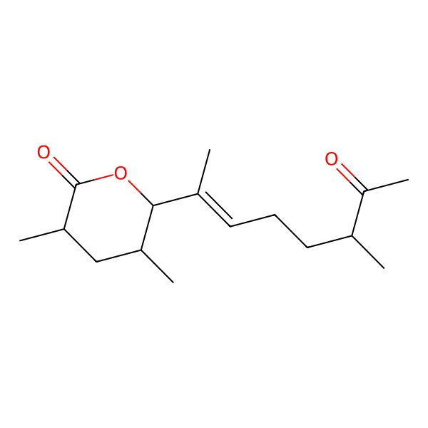 2D Structure of 3,5-Dimethyl-6-(6-methyl-7-oxooct-2-en-2-yl)oxan-2-one