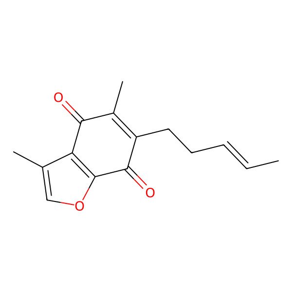 2D Structure of 3,5-dimethyl-6-[(E)-pent-3-enyl]-1-benzofuran-4,7-dione