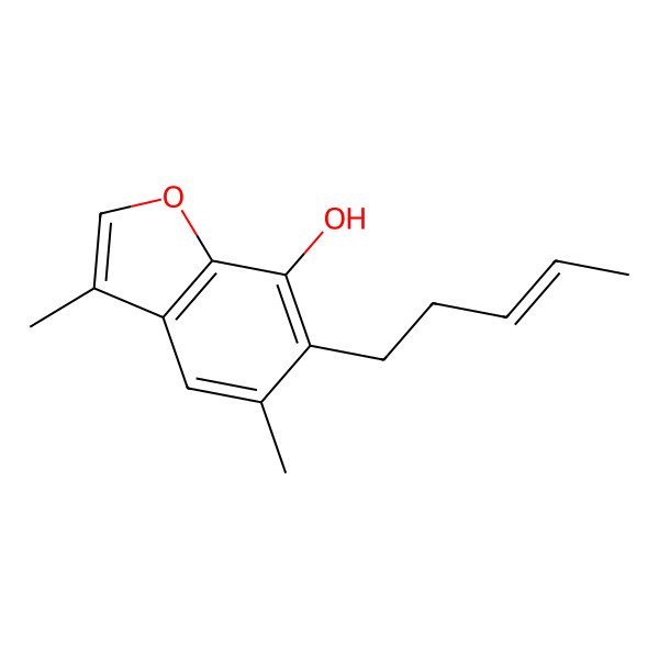 2D Structure of 3,5-Dimethyl-6-(pent-3-en-1-yl)-1-benzofuran-7-ol