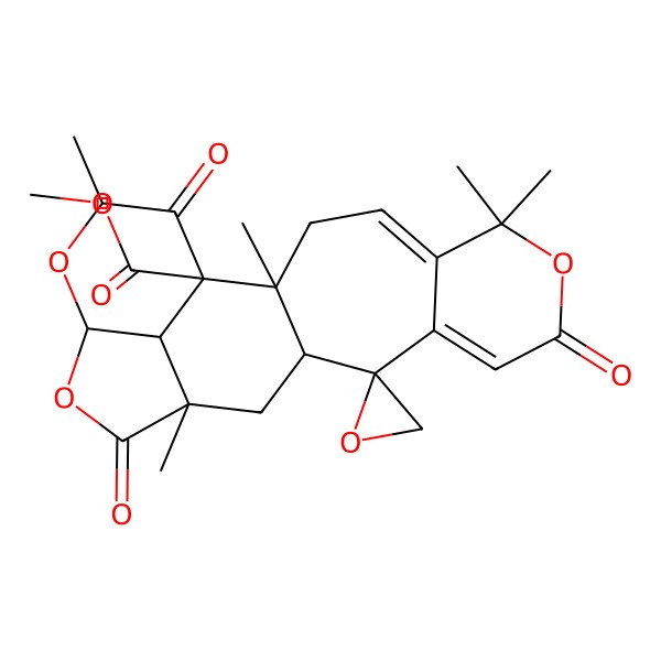 2D Structure of Methyl 2,6,6,14,19-pentamethyl-8,15,20-trioxospiro[7,16,18-trioxapentacyclo[12.6.1.02,12.05,10.017,21]henicosa-4,9-diene-11,2'-oxirane]-1-carboxylate