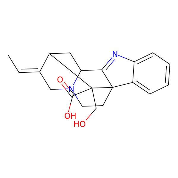 2D Structure of (1S,10S,12S,13Z,18S)-13-ethylidene-18-(hydroxymethyl)-8,15-diazapentacyclo[10.5.1.01,9.02,7.010,15]octadeca-2,4,6,8-tetraene-18-carboxylic acid