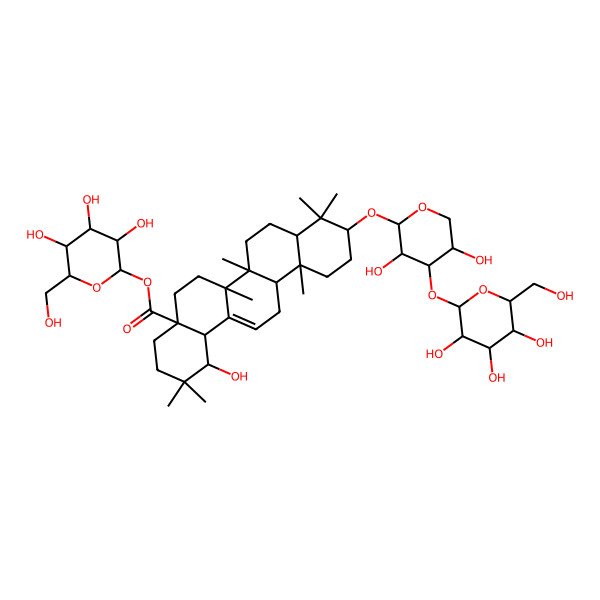 2D Structure of [(2S,3R,4S,5S,6R)-3,4,5-trihydroxy-6-(hydroxymethyl)oxan-2-yl] (1S,4aR,6aR,6aS,6bR,8aR,10S,12aR,14bS)-10-[(2S,3R,4S,5S)-3,5-dihydroxy-4-[(2S,3R,4S,5S,6R)-3,4,5-trihydroxy-6-(hydroxymethyl)oxan-2-yl]oxyoxan-2-yl]oxy-1-hydroxy-2,2,6a,6b,9,9,12a-heptamethyl-1,3,4,5,6,6a,7,8,8a,10,11,12,13,14b-tetradecahydropicene-4a-carboxylate