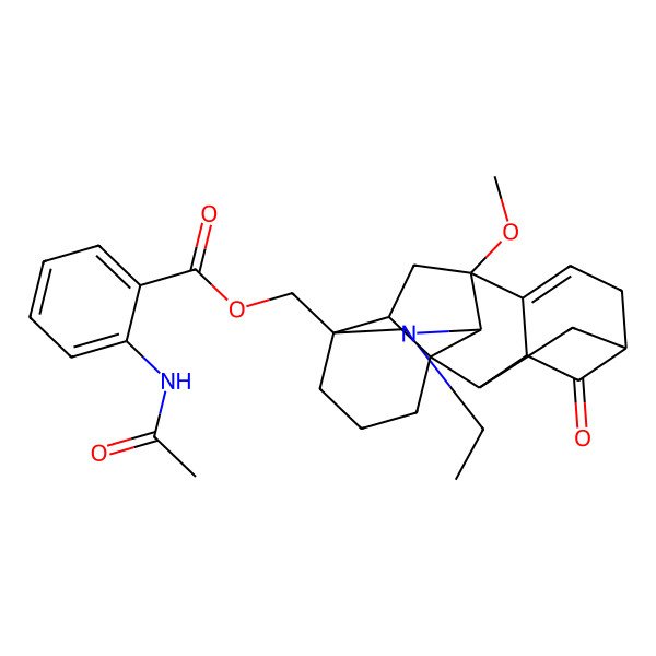2D Structure of [(1R,2R,3S,5S,9S,10S,13S,17S)-11-ethyl-9-methoxy-4-oxo-11-azahexacyclo[7.7.2.12,5.01,10.03,8.013,17]nonadec-7-en-13-yl]methyl 2-acetamidobenzoate