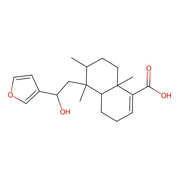 2D Structure of (4aS,5S,6R,8aR)-5-[(2S)-2-(furan-3-yl)-2-hydroxyethyl]-5,6,8a-trimethyl-3,4,4a,6,7,8-hexahydronaphthalene-1-carboxylic acid
