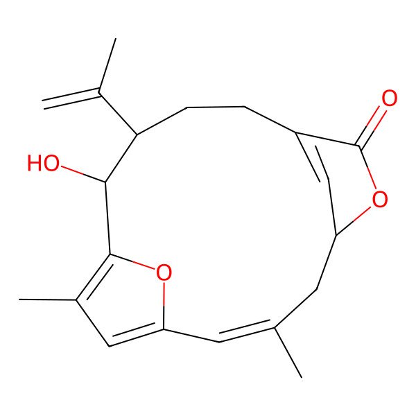 2D Structure of (2Z,5S,11R,12S)-12-hydroxy-3,14-dimethyl-11-prop-1-en-2-yl-6,16-dioxatricyclo[11.2.1.15,8]heptadeca-1(15),2,8(17),13-tetraen-7-one