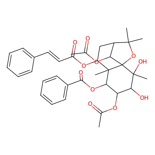 2D Structure of [(1S,2S,3S,4R,5R,6R,7S,9R,12R)-4,12-diacetyloxy-2,3-dihydroxy-2,6,10,10-tetramethyl-7-[(E)-3-phenylprop-2-enoyl]oxy-11-oxatricyclo[7.2.1.01,6]dodecan-5-yl] benzoate