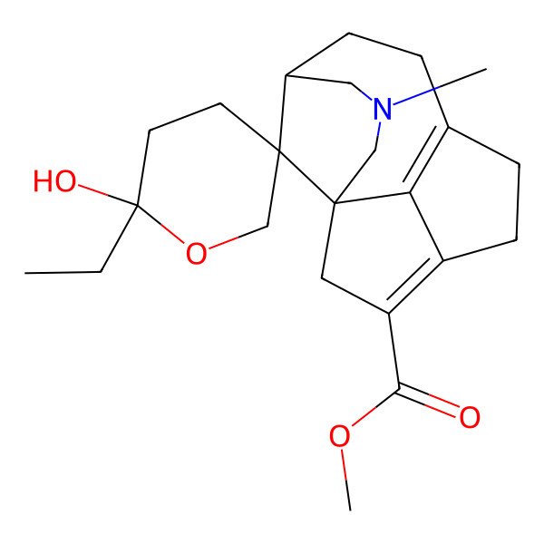 2D Structure of Methyl 2'-ethyl-2'-hydroxy-3-methylspiro[3-azatetracyclo[6.5.1.11,5.011,14]pentadeca-8(14),11-diene-15,5'-oxane]-12-carboxylate