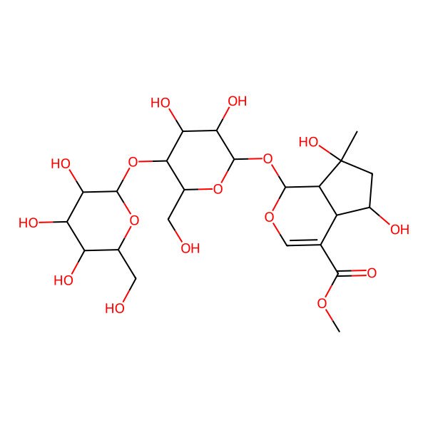 2D Structure of methyl 1-[3,4-dihydroxy-6-(hydroxymethyl)-5-[3,4,5-trihydroxy-6-(hydroxymethyl)oxan-2-yl]oxyoxan-2-yl]oxy-5,7-dihydroxy-7-methyl-4a,5,6,7a-tetrahydro-1H-cyclopenta[c]pyran-4-carboxylate