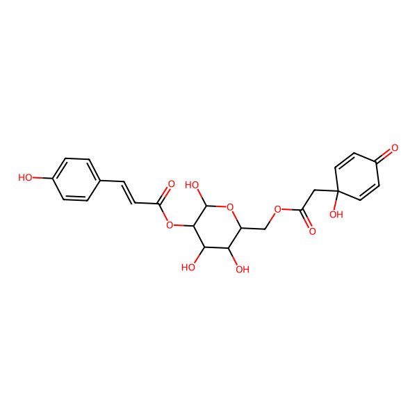 2D Structure of [(2S,3R,4S,5S,6R)-2,4,5-trihydroxy-6-[[2-(1-hydroxy-4-oxocyclohexa-2,5-dien-1-yl)acetyl]oxymethyl]oxan-3-yl] (E)-3-(4-hydroxyphenyl)prop-2-enoate