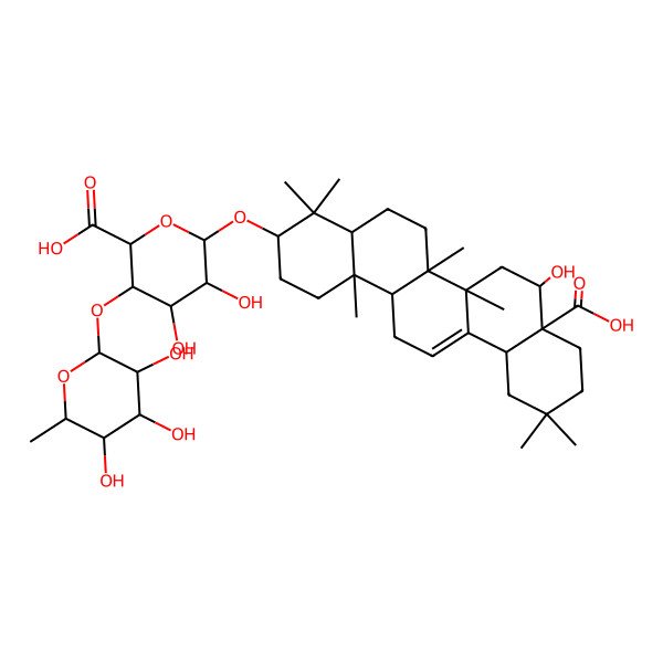 2D Structure of (2S,3S,4R,5R,6R)-6-[[(3S,4aR,6aR,6bS,8R,8aR,12aS,14aR,14bR)-8a-carboxy-8-hydroxy-4,4,6a,6b,11,11,14b-heptamethyl-1,2,3,4a,5,6,7,8,9,10,12,12a,14,14a-tetradecahydropicen-3-yl]oxy]-4,5-dihydroxy-3-[(2S,3R,4R,5R,6S)-3,4,5-trihydroxy-6-methyloxan-2-yl]oxyoxane-2-carboxylic acid
