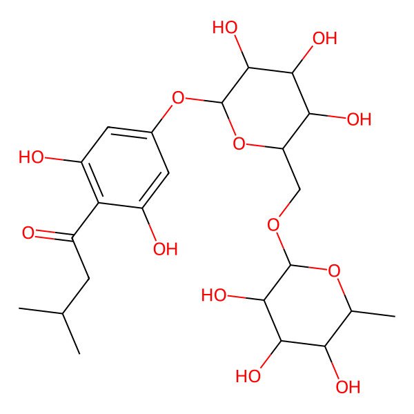 2D Structure of 1-[2,6-Dihydroxy-4-[3,4,5-trihydroxy-6-[(3,4,5-trihydroxy-6-methyloxan-2-yl)oxymethyl]oxan-2-yl]oxyphenyl]-3-methylbutan-1-one