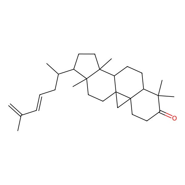 2D Structure of (1S,3R,8R,11S,12S,15R,16R)-7,7,12,16-tetramethyl-15-[(2R,4E)-6-methylhepta-4,6-dien-2-yl]pentacyclo[9.7.0.01,3.03,8.012,16]octadecan-6-one