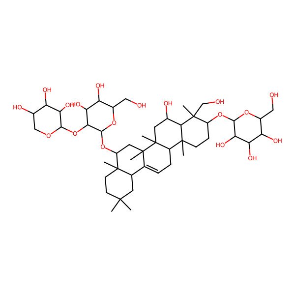 2D Structure of 2-[[8-[4,5-Dihydroxy-6-(hydroxymethyl)-3-(3,4,5-trihydroxyoxan-2-yl)oxyoxan-2-yl]oxy-5-hydroxy-4-(hydroxymethyl)-4,6a,6b,8a,11,11,14b-heptamethyl-1,2,3,4a,5,6,7,8,9,10,12,12a,14,14a-tetradecahydropicen-3-yl]oxy]-6-(hydroxymethyl)oxane-3,4,5-triol