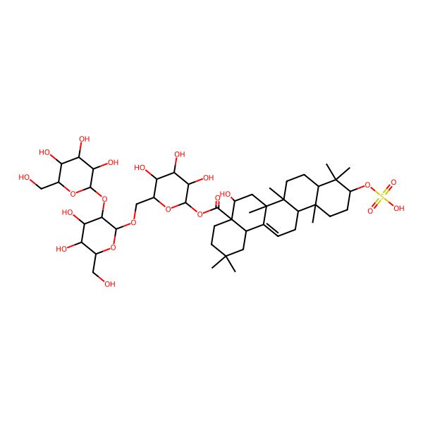 2D Structure of [(2S,3R,4S,5S,6R)-6-[[(2R,3R,4S,5S,6R)-4,5-dihydroxy-6-(hydroxymethyl)-3-[(2S,3R,4S,5S,6R)-3,4,5-trihydroxy-6-(hydroxymethyl)oxan-2-yl]oxyoxan-2-yl]oxymethyl]-3,4,5-trihydroxyoxan-2-yl] (4aR,5R,6aR,6aS,6bR,8aR,10S,12aR,14bS)-5-hydroxy-2,2,6a,6b,9,9,12a-heptamethyl-10-sulfooxy-1,3,4,5,6,6a,7,8,8a,10,11,12,13,14b-tetradecahydropicene-4a-carboxylate