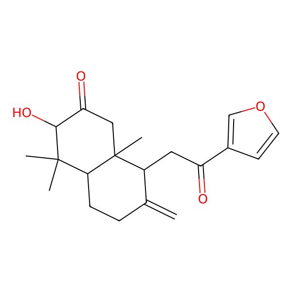 2D Structure of 8-[2-(Furan-3-yl)-2-oxoethyl]-3-hydroxy-4,4,8a-trimethyl-7-methylidene-1,3,4a,5,6,8-hexahydronaphthalen-2-one