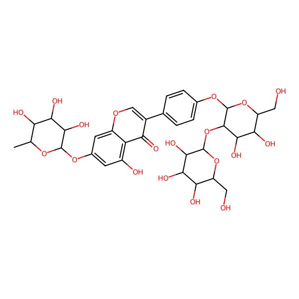 2D Structure of 3-[4-[(2S,3R,4S,5S,6R)-4,5-dihydroxy-6-(hydroxymethyl)-3-[(2S,3S,4S,5S,6R)-3,4,5-trihydroxy-6-(hydroxymethyl)oxan-2-yl]oxyoxan-2-yl]oxyphenyl]-5-hydroxy-7-[(2S,3S,4R,5R,6R)-3,4,5-trihydroxy-6-methyloxan-2-yl]oxychromen-4-one