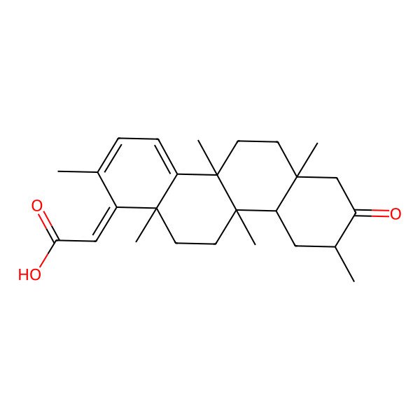 2D Structure of (2Z)-2-[(4bS,6aS,9R,10aR,10bS,12aS)-2,4b,6a,9,10b,12a-hexamethyl-8-oxo-5,6,7,9,10,10a,11,12-octahydrochrysen-1-ylidene]acetic acid
