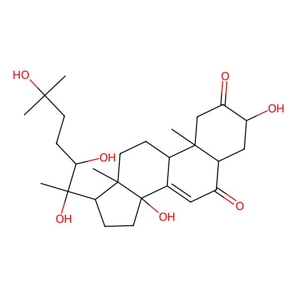 2D Structure of (3R,5R,9R,10R,13R,14S,17S)-3,14-dihydroxy-10,13-dimethyl-17-[(2R,3R)-2,3,6-trihydroxy-6-methylheptan-2-yl]-1,3,4,5,9,11,12,15,16,17-decahydrocyclopenta[a]phenanthrene-2,6-dione