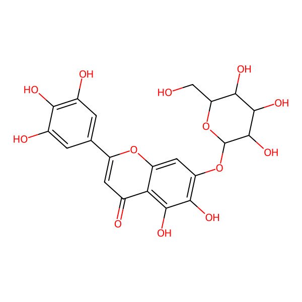 2D Structure of 5,6-dihydroxy-7-[(2S,3R,4S,5S,6R)-3,4,5-trihydroxy-6-(hydroxymethyl)oxan-2-yl]oxy-2-(3,4,5-trihydroxyphenyl)chromen-4-one