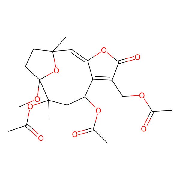 2D Structure of (8,10-Diacetyloxy-11-methoxy-1,10-dimethyl-5-oxo-4,14-dioxatricyclo[9.2.1.03,7]tetradeca-2,6-dien-6-yl)methyl acetate