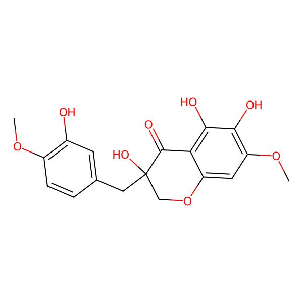 2D Structure of 3,5,6-trihydroxy-3-[(3-hydroxy-4-methoxyphenyl)methyl]-7-methoxy-2H-chromen-4-one