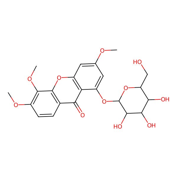 2D Structure of 3,5,6-trimethoxy-1-[(2S,3R,4S,5S,6R)-3,4,5-trihydroxy-6-(hydroxymethyl)oxan-2-yl]oxyxanthen-9-one