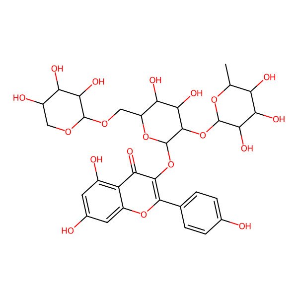 2D Structure of 3-[4,5-Dihydroxy-3-(3,4,5-trihydroxy-6-methyloxan-2-yl)oxy-6-[(3,4,5-trihydroxyoxan-2-yl)oxymethyl]oxan-2-yl]oxy-5,7-dihydroxy-2-(4-hydroxyphenyl)chromen-4-one