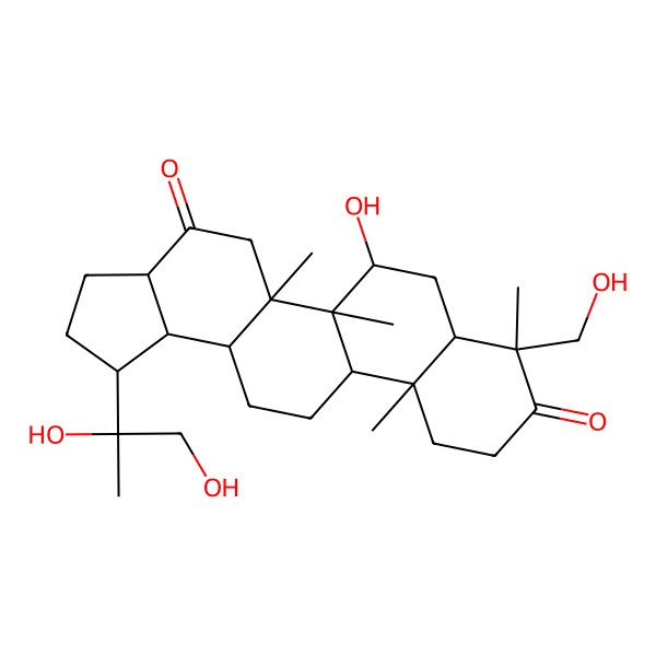 2D Structure of 1-(1,2-dihydroxypropan-2-yl)-6-hydroxy-8-(hydroxymethyl)-5a,5b,8,11a-tetramethyl-2,3,3a,5,6,7,7a,10,11,11b,12,13,13a,13b-tetradecahydro-1H-cyclopenta[a]chrysene-4,9-dione
