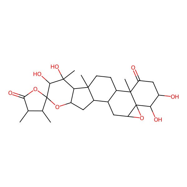 2D Structure of (1S,2S,3'R,4S,4'R,6S,7S,8R,9R,10S,13S,14R,17S,18S,19R,21R)-7,8,17,18-tetrahydroxy-3',4',8,10,14-pentamethylspiro[5,20-dioxahexacyclo[11.9.0.02,10.04,9.014,19.019,21]docosane-6,5'-oxolane]-2',15-dione