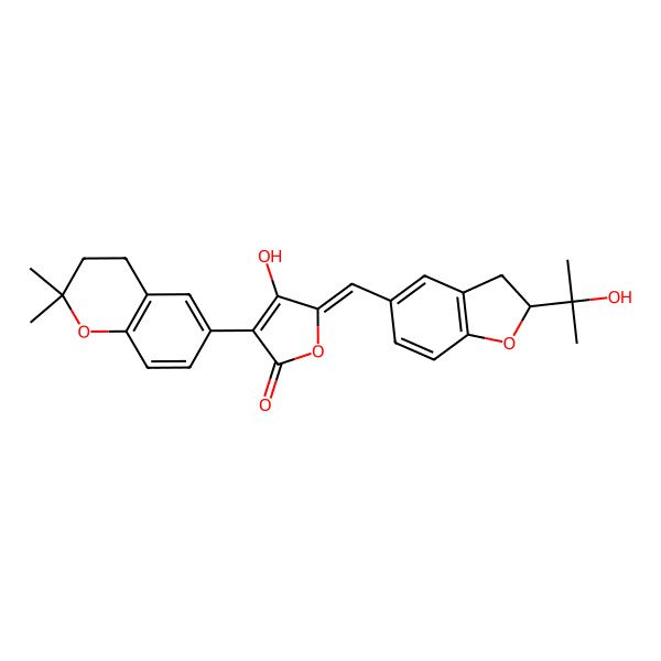 2D Structure of (R,E)-3-(2,2-dimethylchroman-6-yl)-4-hydroxy-5-((2-(2-hydroxypropan-2-yl)-2,3-dihydrobenzofuran-5-yl)methylene)furan-2(5H)-one
