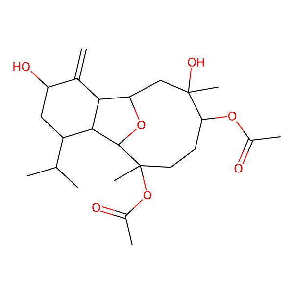 2D Structure of [(1R,2R,3S,5S,7R,8R,10S,11S,14R)-14-acetyloxy-5,10-dihydroxy-10,14-dimethyl-6-methylidene-3-propan-2-yl-15-oxatricyclo[6.6.1.02,7]pentadecan-11-yl] acetate