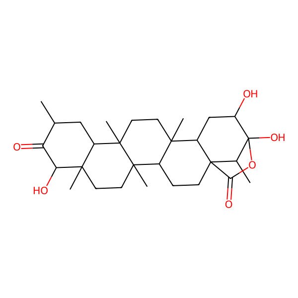 2D Structure of 9,20,21-Trihydroxy-5,8,11,14,17,24-hexamethyl-22-oxahexacyclo[19.2.1.01,18.04,17.05,14.08,13]tetracosane-10,23-dione