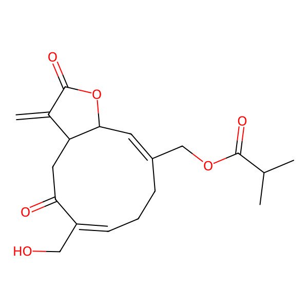 2D Structure of [6-(hydroxymethyl)-3-methylidene-2,5-dioxo-4,8,9,11a-tetrahydro-3aH-cyclodeca[b]furan-10-yl]methyl 2-methylpropanoate