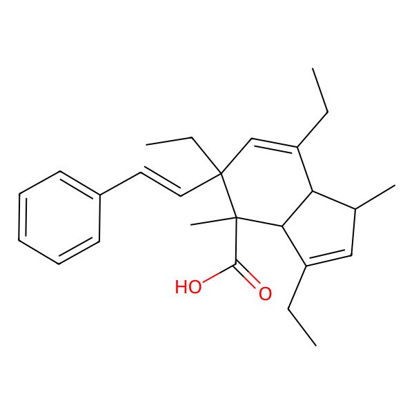 2D Structure of 3,5,7-triethyl-1,4-dimethyl-5-(2-phenylethenyl)-3a,7a-dihydro-1H-indene-4-carboxylic acid