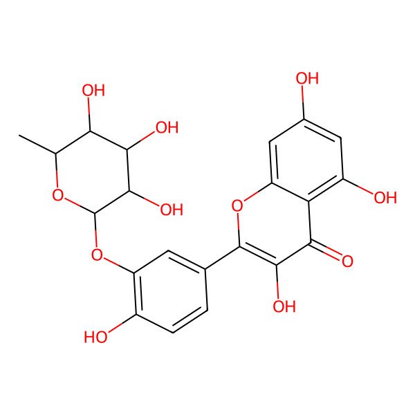 2D Structure of 3,5,7-Trihydroxy-2-[4-hydroxy-3-(3,4,5-trihydroxy-6-methyloxan-2-yl)oxyphenyl]chromen-4-one