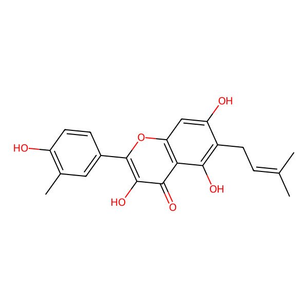 2D Structure of 3,5,7-Trihydroxy-2-(4-hydroxy-3-methylphenyl)-6-(3-methylbut-2-enyl)chromen-4-one