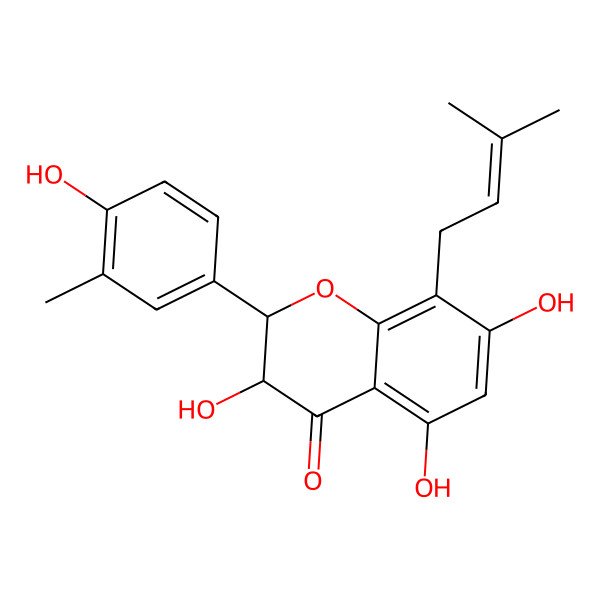 2D Structure of 3,5,7-Trihydroxy-2-(4-hydroxy-3-methylphenyl)-8-(3-methylbut-2-enyl)-2,3-dihydrochromen-4-one