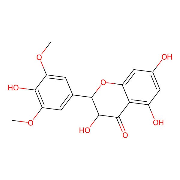 2D Structure of 3,5,7-Trihydroxy-2-(4-hydroxy-3,5-dimethoxyphenyl)-2,3-dihydrochromen-4-one 2D Structure of 3,5,7-Trihydroxy-2-(4-hydroxy-3,5-dimethoxyphenyl)-2,3-dihydrochromen-4-one