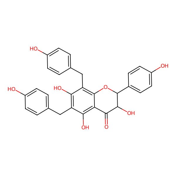 2D Structure of 3,5,7-Trihydroxy-2-(4-hydroxyphenyl)-6,8-bis[(4-hydroxyphenyl)methyl]-2,3-dihydrochromen-4-one