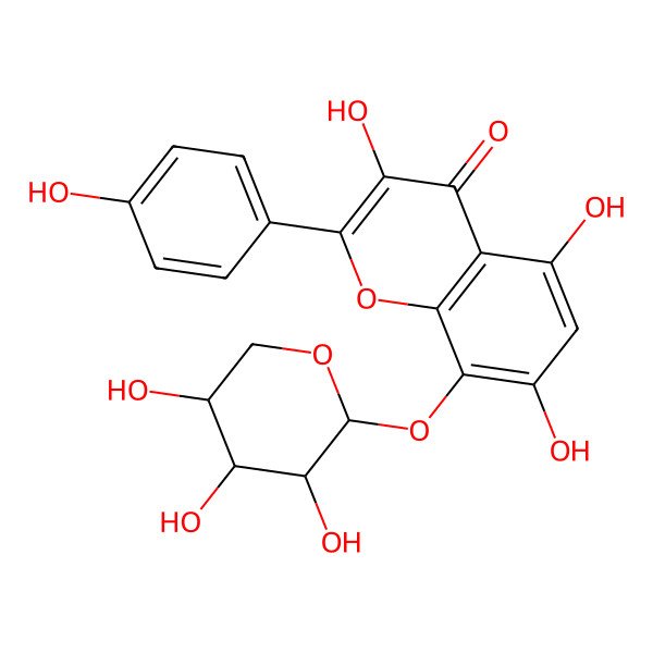 2D Structure of 3,5,7-trihydroxy-2-(4-hydroxyphenyl)-8-[(2S,3S,4S,5S)-3,4,5-trihydroxyoxan-2-yl]oxychromen-4-one