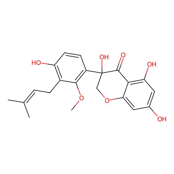 2D Structure of 3,5,7-trihydroxy-3-[4-hydroxy-2-methoxy-3-(3-methylbut-2-enyl)phenyl]-2H-chromen-4-one