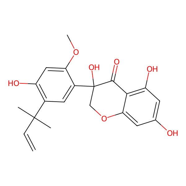 2D Structure of 3,5,7-trihydroxy-3-[4-hydroxy-2-methoxy-5-(2-methylbut-3-en-2-yl)phenyl]-2H-chromen-4-one