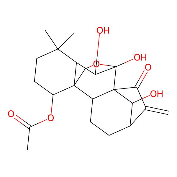 2D Structure of [(2S,5S,9S,10R,11R,15R,18R)-9,10,18-trihydroxy-12,12-dimethyl-6-methylidene-7-oxo-17-oxapentacyclo[7.6.2.15,8.01,11.02,8]octadecan-15-yl] acetate