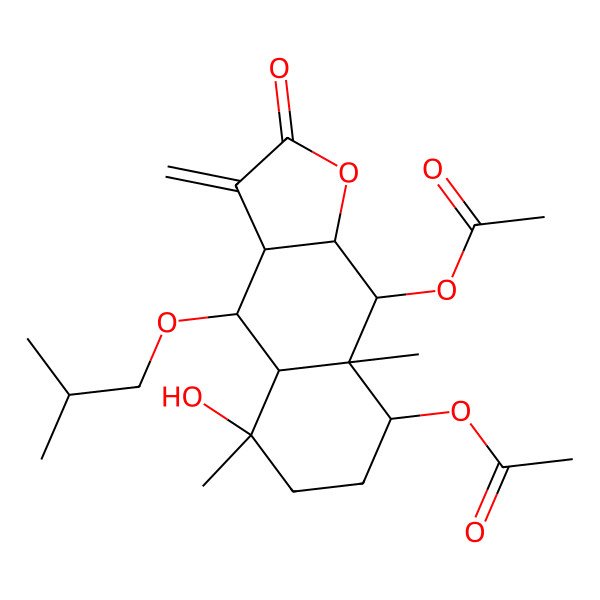 2D Structure of [(3aS,4S,4aS,5S,8S,8aS,9R,9aS)-9-acetyloxy-5-hydroxy-5,8a-dimethyl-3-methylidene-4-(2-methylpropoxy)-2-oxo-3a,4,4a,6,7,8,9,9a-octahydrobenzo[f][1]benzofuran-8-yl] acetate