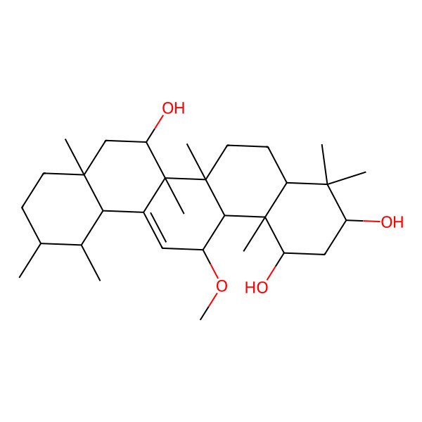 2D Structure of (1R,3S,6aR,6bS,7S,8aR,11R,12S,12aR,14R,14bS)-14-methoxy-4,4,6a,6b,8a,11,12,14b-octamethyl-2,3,4a,5,6,7,8,9,10,11,12,12a,14,14a-tetradecahydro-1H-picene-1,3,7-triol