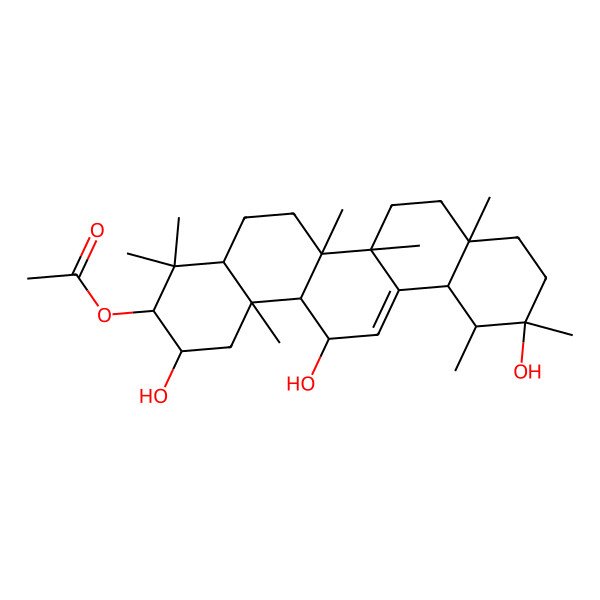 2D Structure of [(2R,3R,4aS,6aR,6bS,8aS,11S,12R,12aR,14R,14aS,14bS)-2,11,14-trihydroxy-4,4,6a,6b,8a,11,12,14b-octamethyl-1,2,3,4a,5,6,7,8,9,10,12,12a,14,14a-tetradecahydropicen-3-yl] acetate