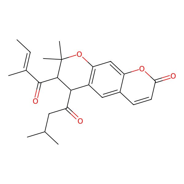 2D Structure of (3R,4R)-2,2-dimethyl-4-(3-methylbutanoyl)-3-[(E)-2-methylbut-2-enoyl]-3,4-dihydropyrano[3,2-g]chromen-8-one